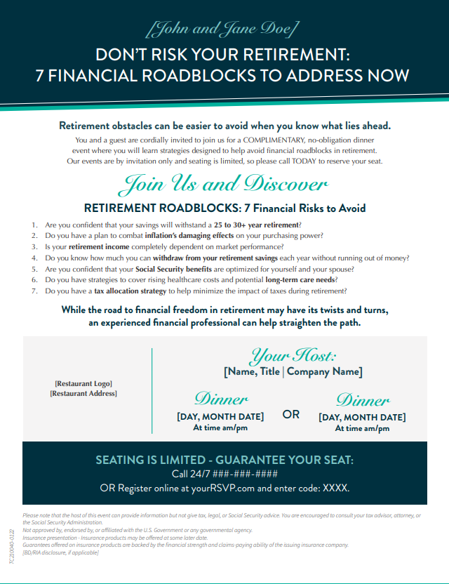 Retirement Roadblocks Seminar Invite